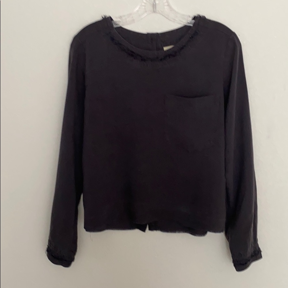 Anthropologie Cloth & Stone Gray Fringe Top Size S